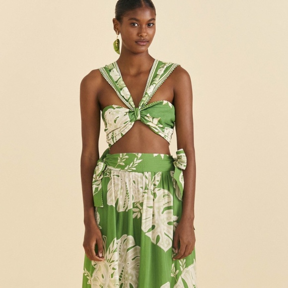 Farm Rio Green Lace Monsteras Crop Top - Picture 2 of 4